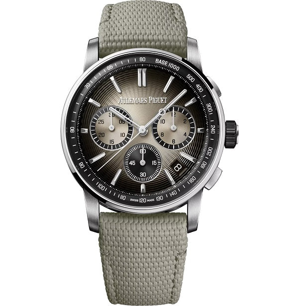 Audemars_Piguet_Selfwinding_Chronograph Watch with a green strap and detailed face on a white background