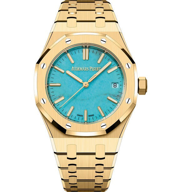 Audemars Piguet RoyalOakSelfwinding Gold watch with a blue face on a white background