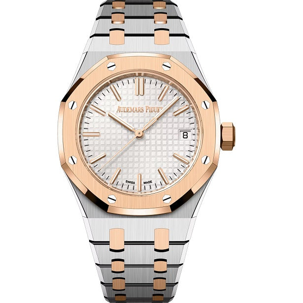 Audemars Piguet RoyalOakSelfwinding Luxury watch with rose gold and silver band on a white background