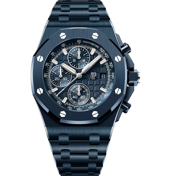 Audemars Piguet Selfwinding_Chronograph Luxury watch with blue strap and detailed face on a white background