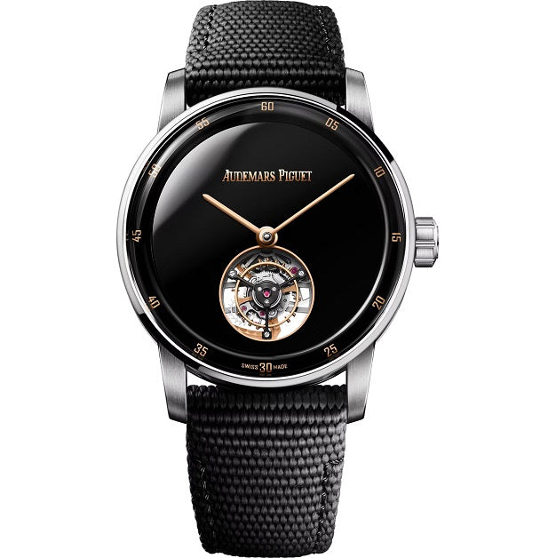 Audemars Piguet Selfwinding_Flying_Tourbillon Luxury watch with black face and strap on a white background