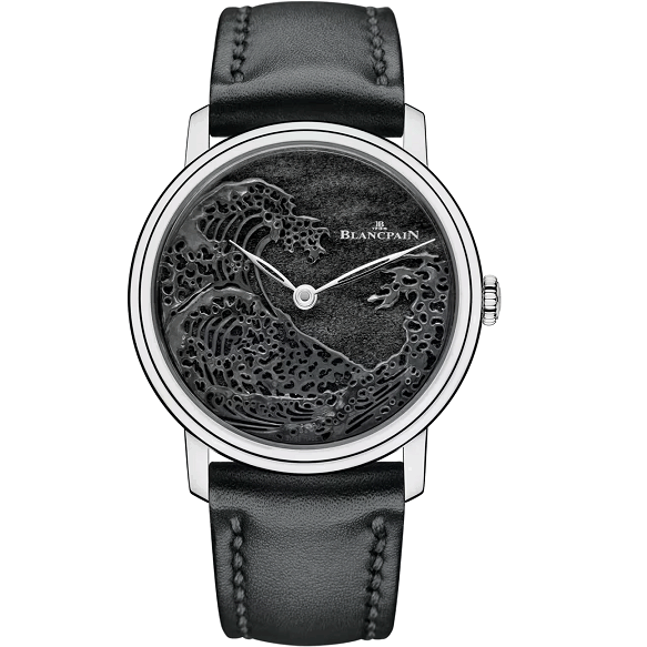Blancpain Metiersd_Art8JoursManuelle Black wristwatch with intricate design on the face against a white background