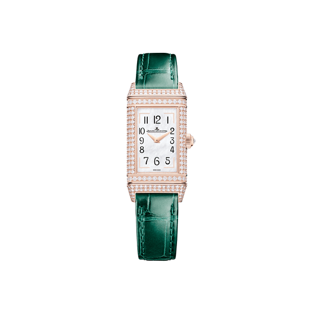 Jaeger-LeCoultre Luxury watch with green strap and white face on a white background