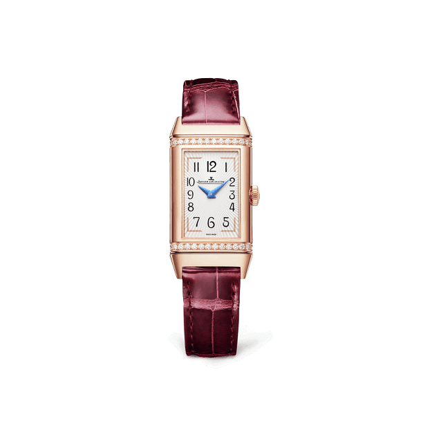 Jaeger-LeCoultre Luxury watch with red strap and rose gold case on a white background