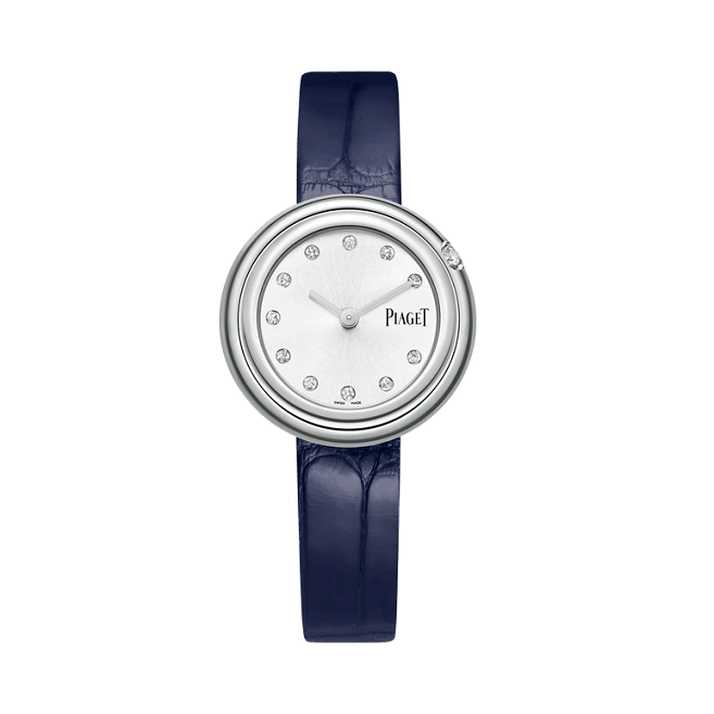 Piaget watch with blue strap on a white background