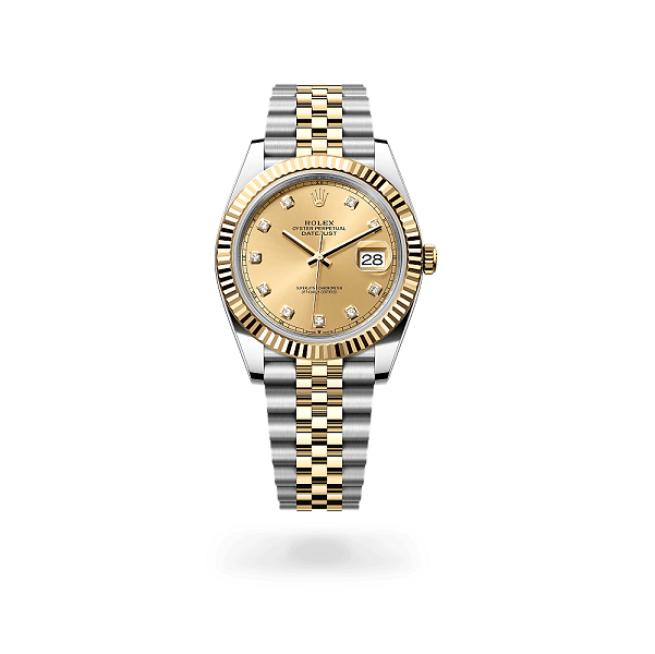 Rolex_Datejust_41 Gold and silver watch on a white background