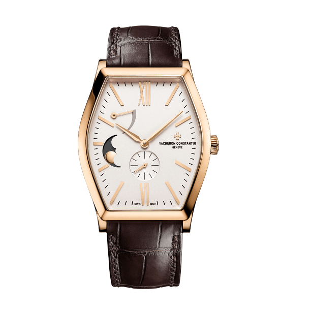 Vacheron Constantin Malte Luxury watch with brown leather strap and white face on a white background